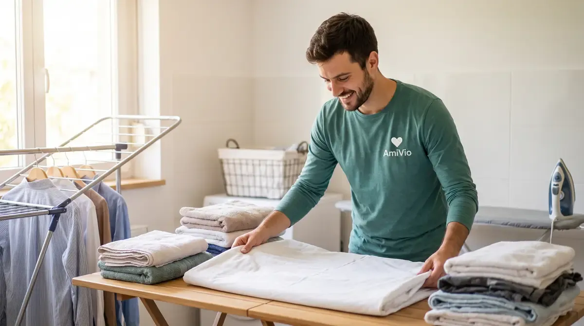 Frische Bügelwäsche, bereit zum Einräumen in den Schrank.