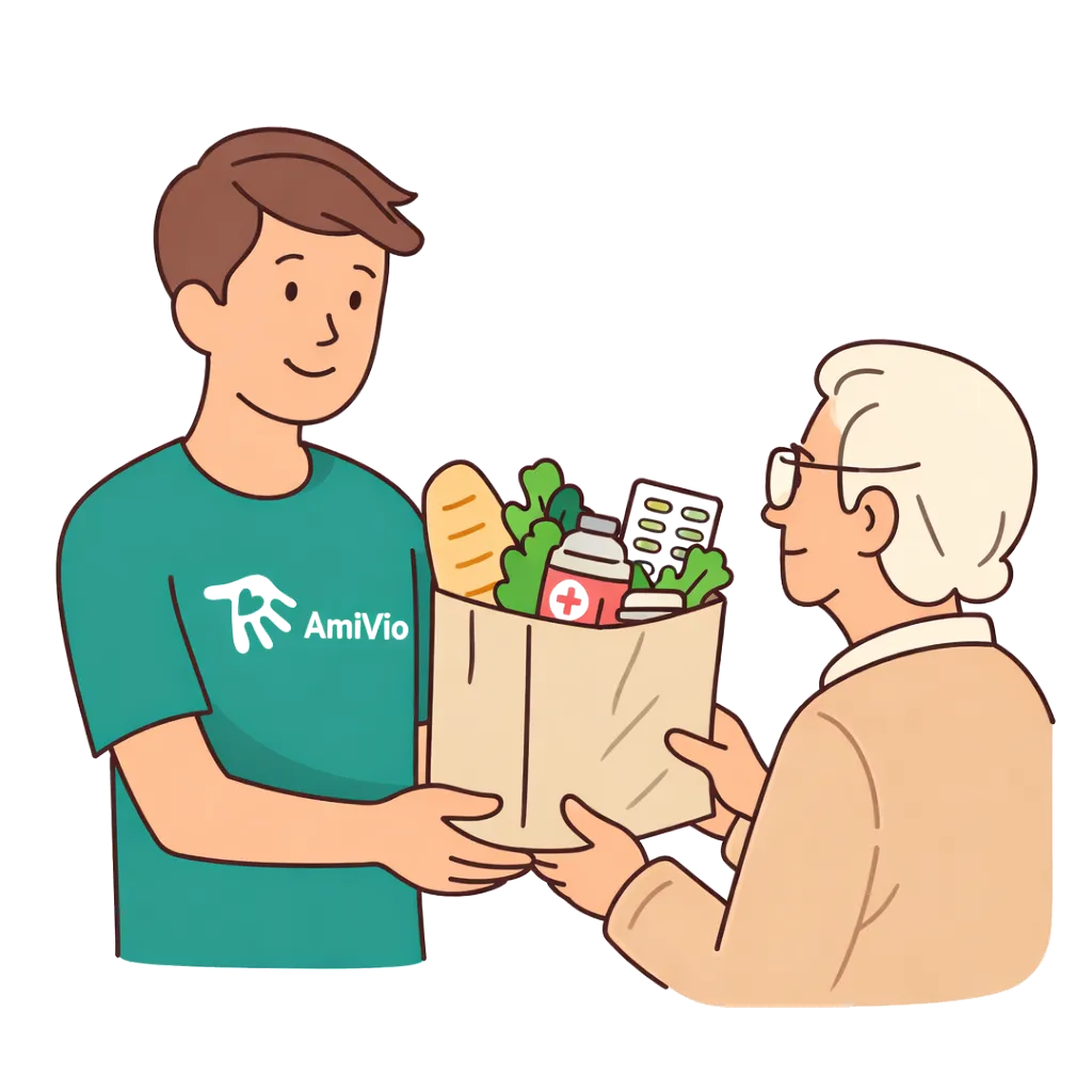 Animation für einen Hilfer mit einer Seniorin beim Einkauf